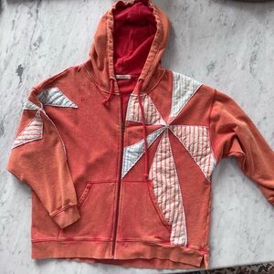 Free People Orange Hoodie with White and Red Accents